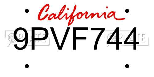 9PVF744 California License Plate
