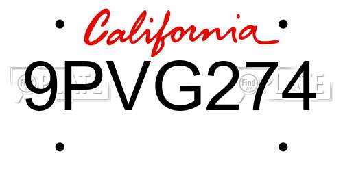 9PVG274 California License Plate