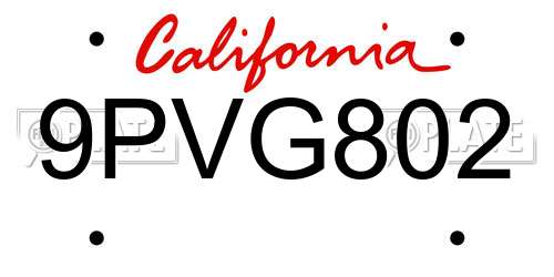 9PVG802 California License Plate