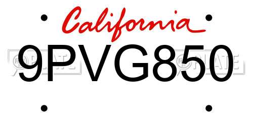 9PVG850 California License Plate