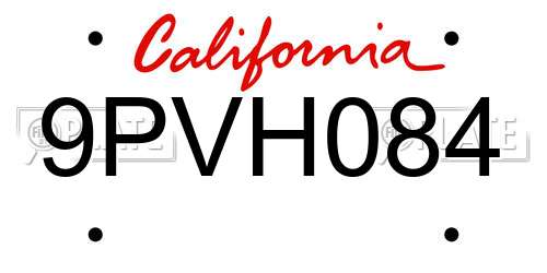 9PVH084 California License Plate