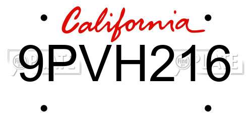 9PVH216 California License Plate