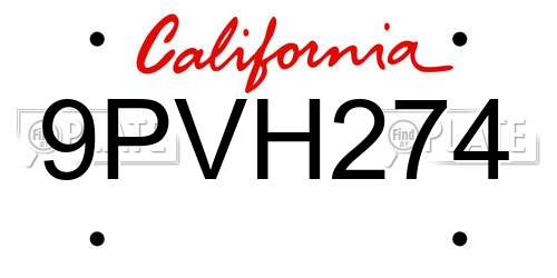 9PVH274 California License Plate