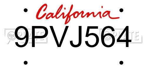 9PVJ564 California License Plate