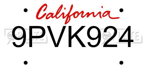 9PVK924 California License Plate