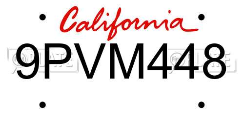 9PVM448 California License Plate
