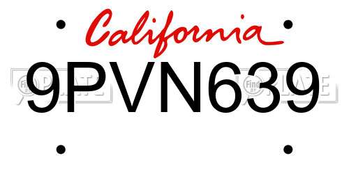 9PVN639 California License Plate