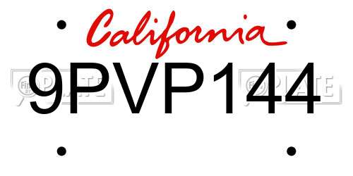 9PVP144 California License Plate