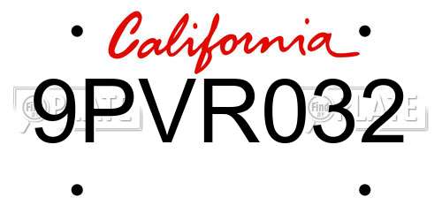 9PVR032 California License Plate