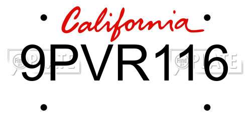 9PVR116 California License Plate