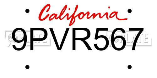9PVR567 California License Plate