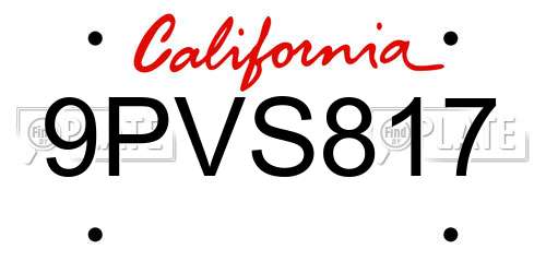 9PVS817 California License Plate