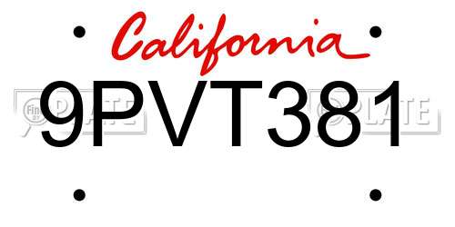 9PVT381 California License Plate