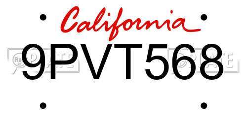 9PVT568 California License Plate