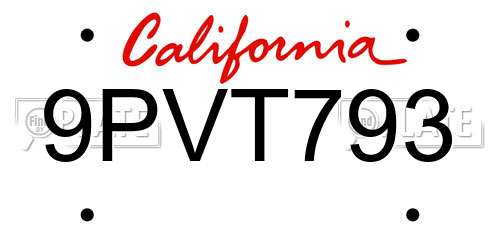 9PVT793 California License Plate