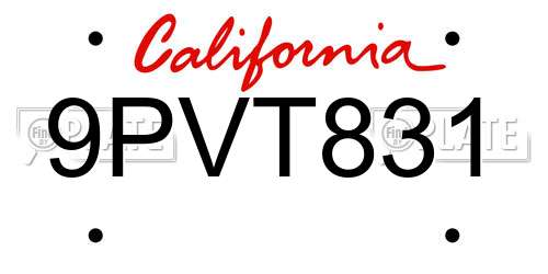 9PVT831 California License Plate