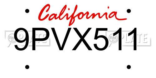 9PVX511 California License Plate