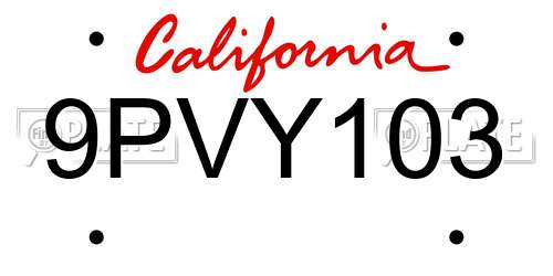 9PVY103 California License Plate