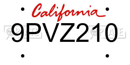 9PVZ210 California License Plate