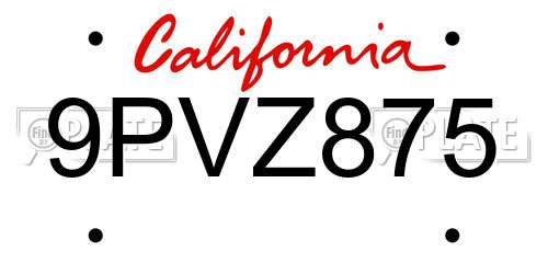 9PVZ875 California License Plate