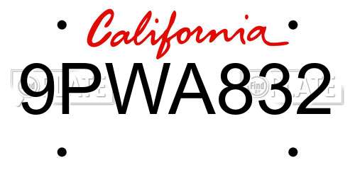 9PWA832 California License Plate