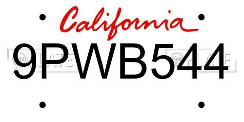 9PWB544 California License Plate