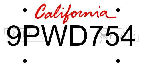 9PWD754 California License Plate