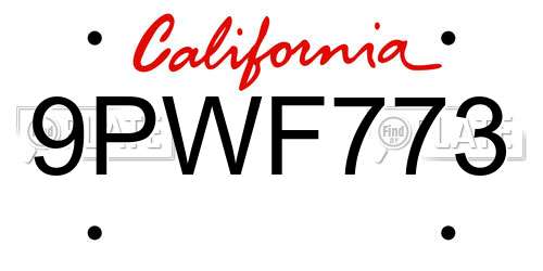 9PWF773 California License Plate