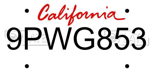 9PWG853 California License Plate