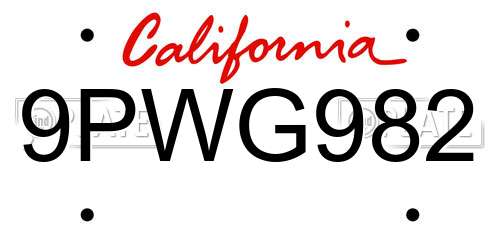 9PWG982 California License Plate