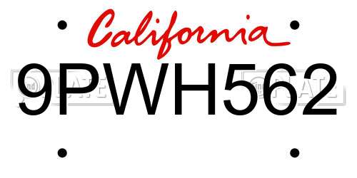 9PWH562 California License Plate