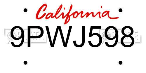 9PWJ598 California License Plate