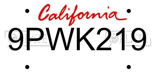 9PWK219 California License Plate