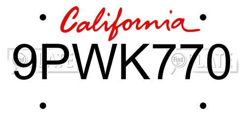 9PWK770 California License Plate