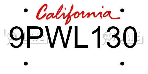 9PWL130 California License Plate