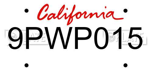 9PWP015 California License Plate
