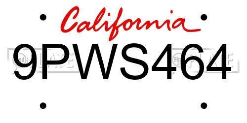 9PWS464 California License Plate