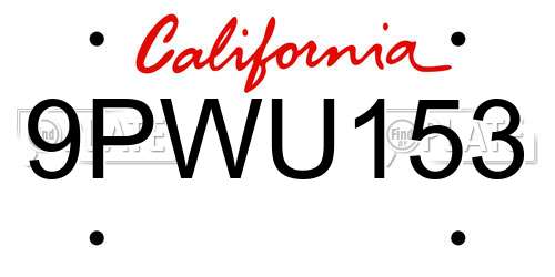 9PWU153 California License Plate