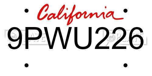 9PWU226 California License Plate