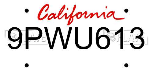 9PWU613 California License Plate