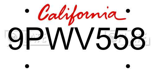 9PWV558 California License Plate