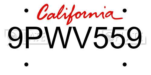 9PWV559 California License Plate