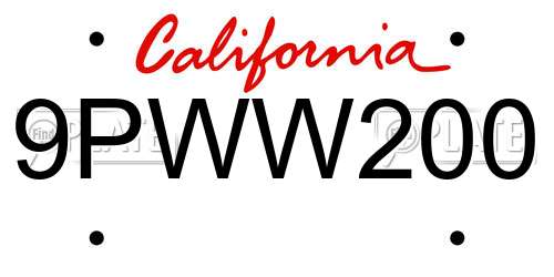 9PWW200 California License Plate