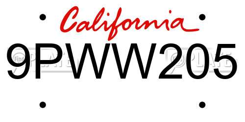 9PWW205 California License Plate