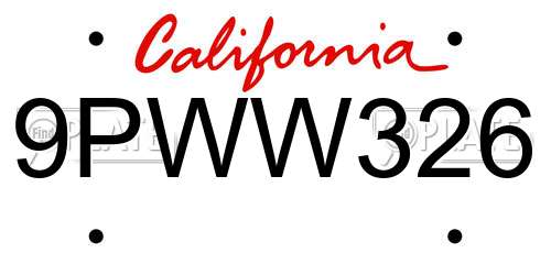 9PWW326 California License Plate