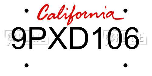 9PXD106 California License Plate