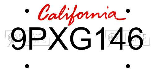 9PXG146 California License Plate