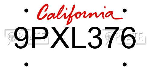 9PXL376 California License Plate