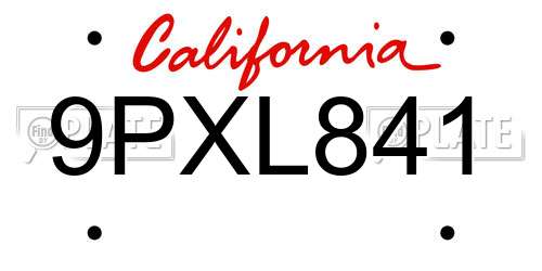 9PXL841 California License Plate