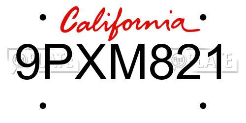 9PXM821 California License Plate